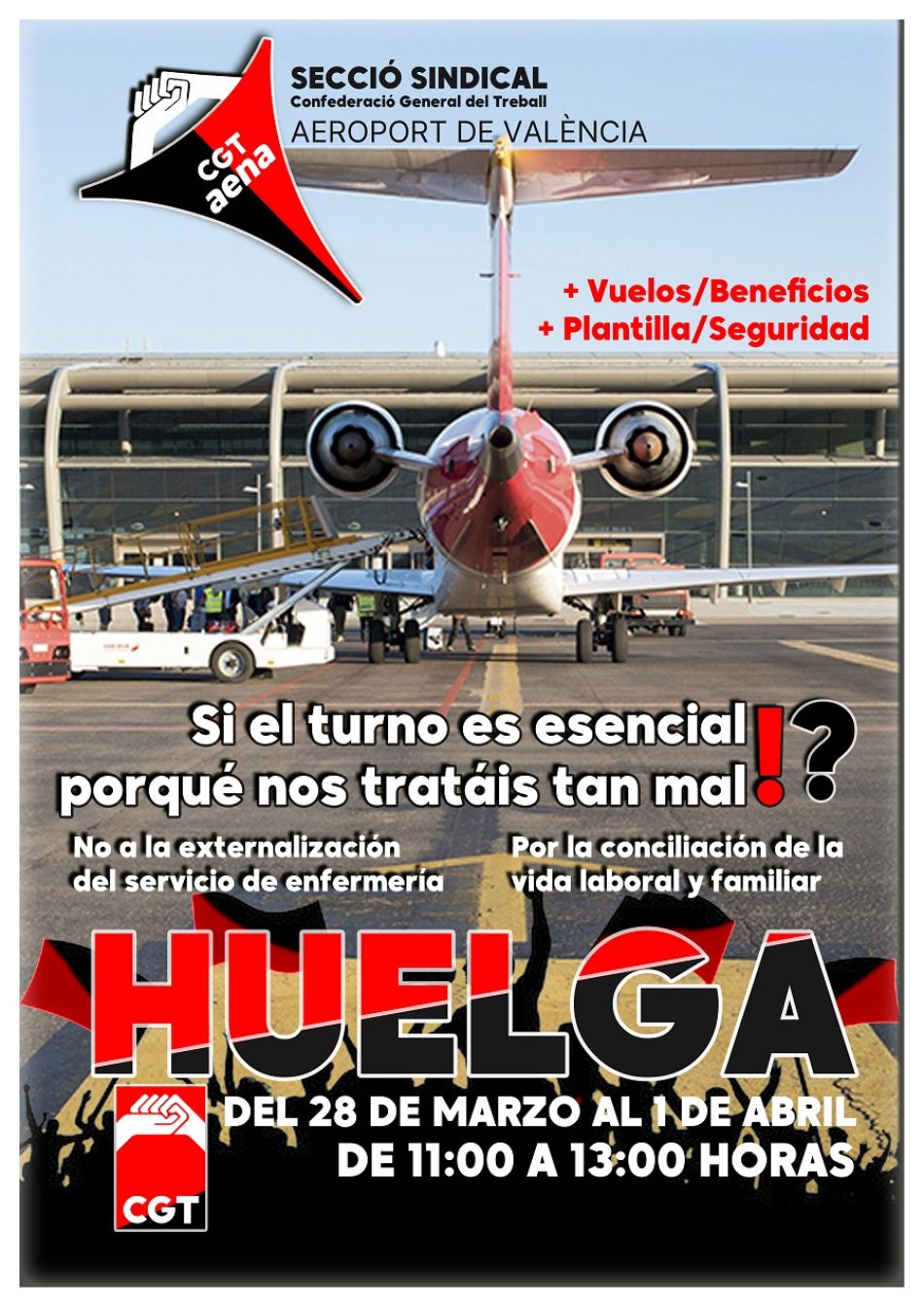 CGT respalda la convocatoria de huelga en AENA en el aeropuerto de Valencia