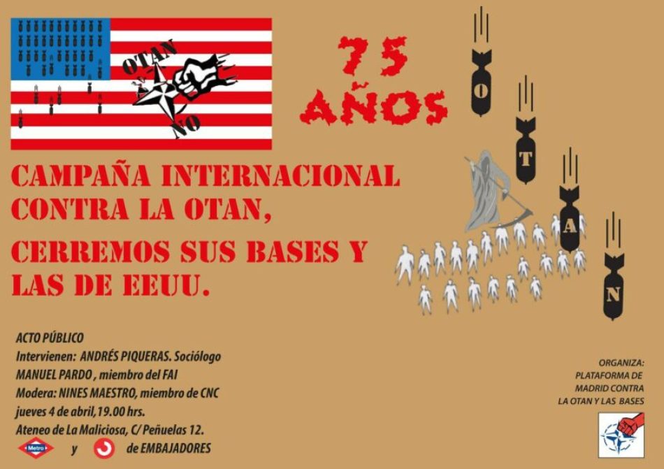 Acto en Madrid y Campaña Internacional contra los 75 años de la OTAN, el 4 de abril