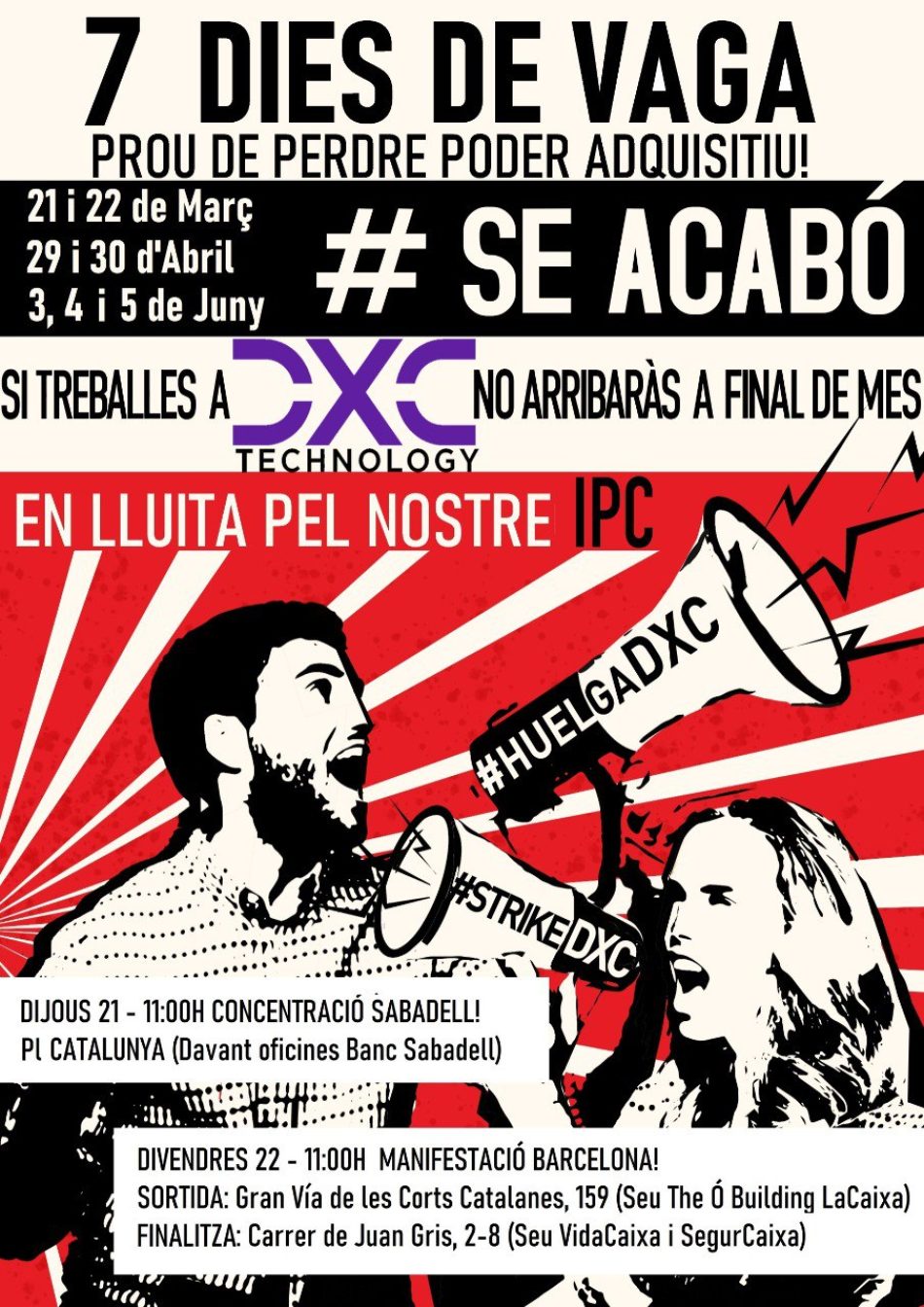 La mayoría sindical en la multinacional DXC convoca 7 días de Huelga por el poder adquisitivo