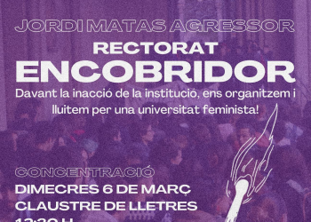 Concentració contra l’encobriment del Rectorat de la UB davant el cas de Jordi Matas Les estudiants de la UB Central assenyalem la inacció de les institucions davant la violència masclista a les aules per part de professors