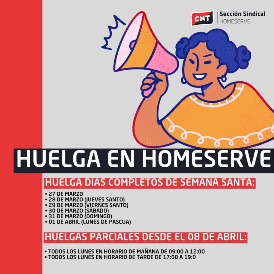 Convocada huelga a nivel nacional en Homeserve del 27 de marzo al 1 de abril