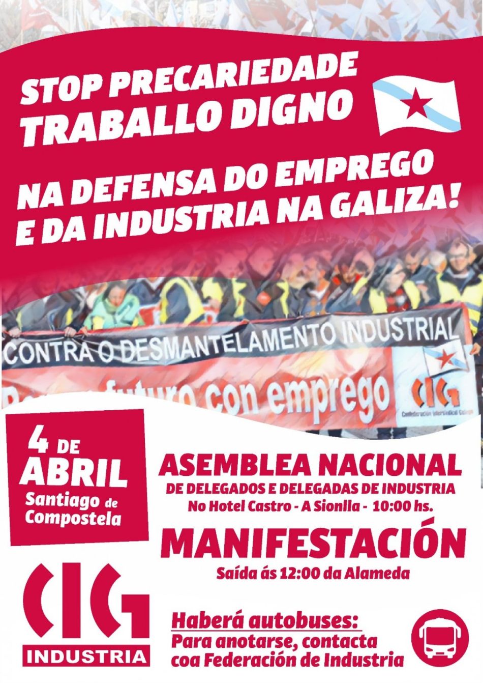 CIG-Industria mobilizarase o xoves 4 de abril en defensa do emprego e da Industria en Galiza