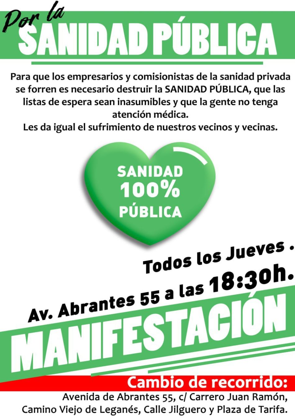 Cambio de recorrido de la protesta de Carabanchel en defensa de la Sanidad Pública