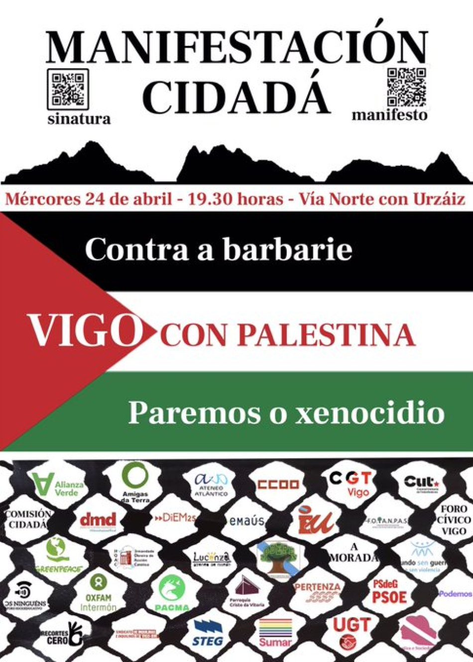 BDS GZ Vigo: «En relación coa convocatoria de manifestación cidadá por Palestina do día 24 de abril»