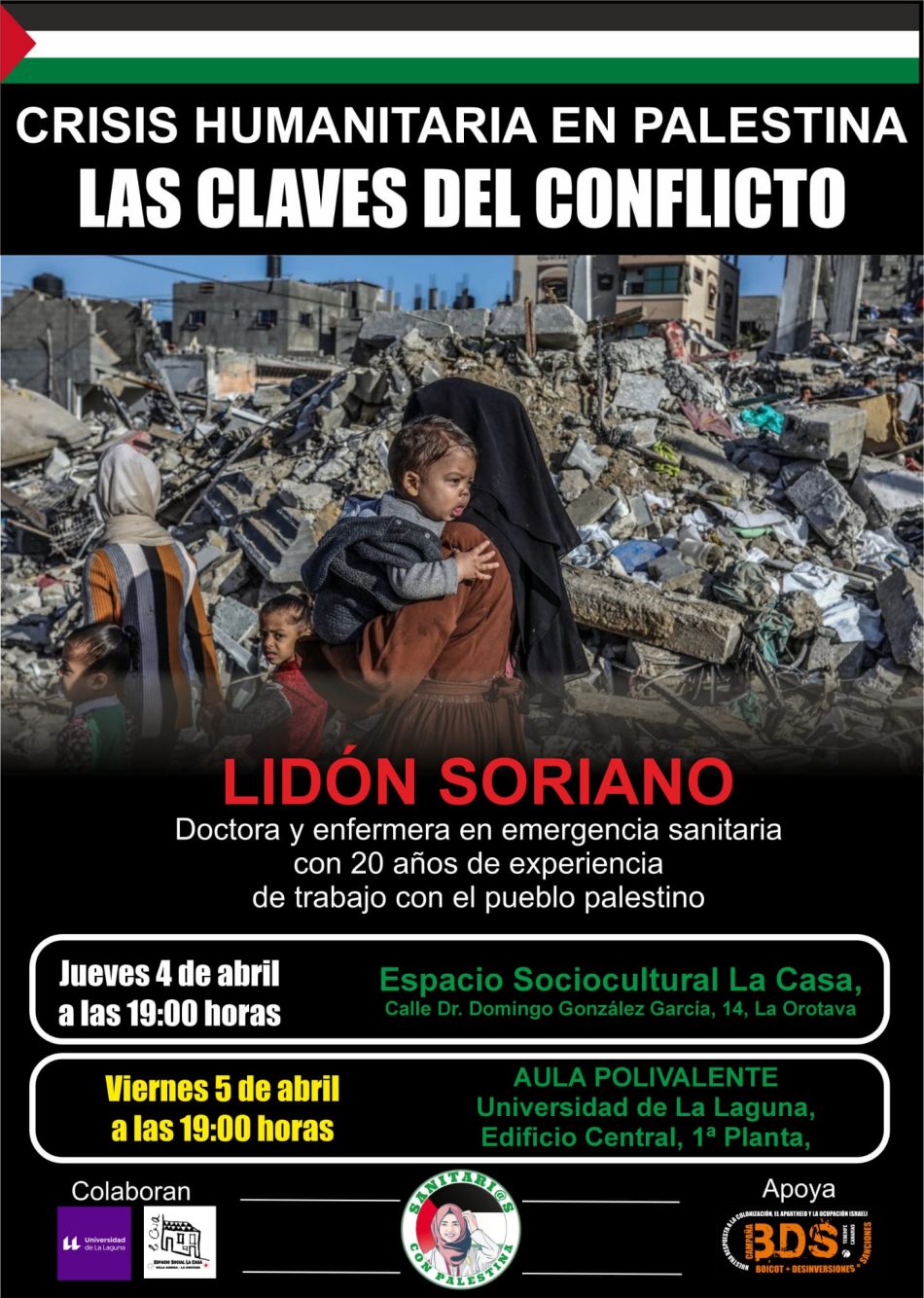 Crisis Humanitaria en Palestina: charlas 4 y 5 de abril en La Laguna (Santa Cruz de Tenerife)