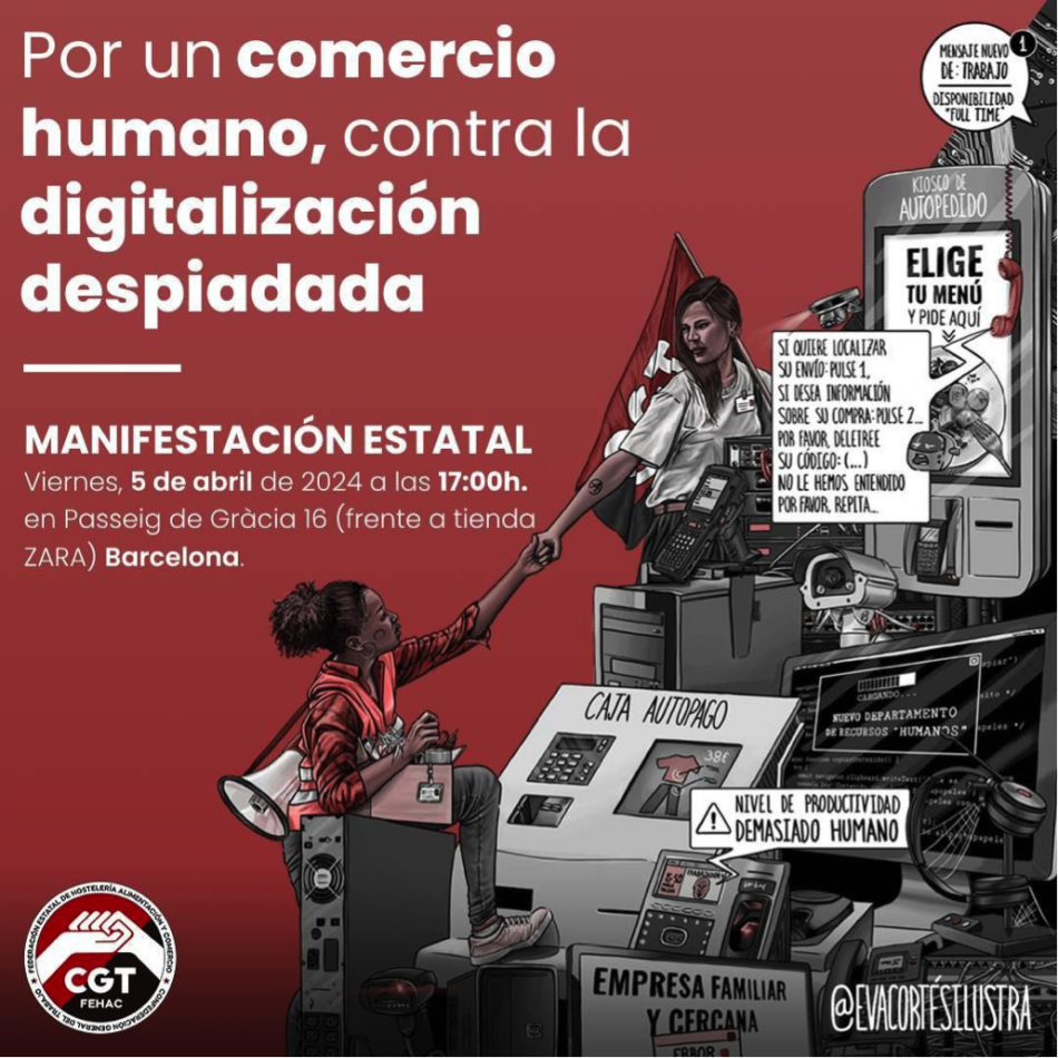 «¡Por un Comercio humano! Barcelona se moviliza contra la digitalización despiadada y apoya a trabajadoras en huelga»