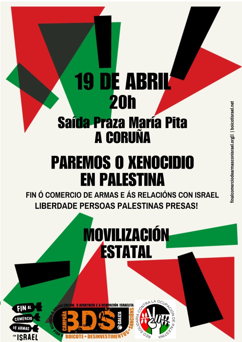 Manifestación na Coruña o vendres 19 Abril: «Paremos o xenocidio en Palestina»