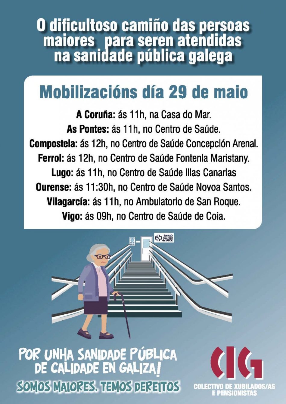 Xubiladas e pensionistas da CIG mobilizarase o día 29 nos centros de saúde por unha atención de calidade