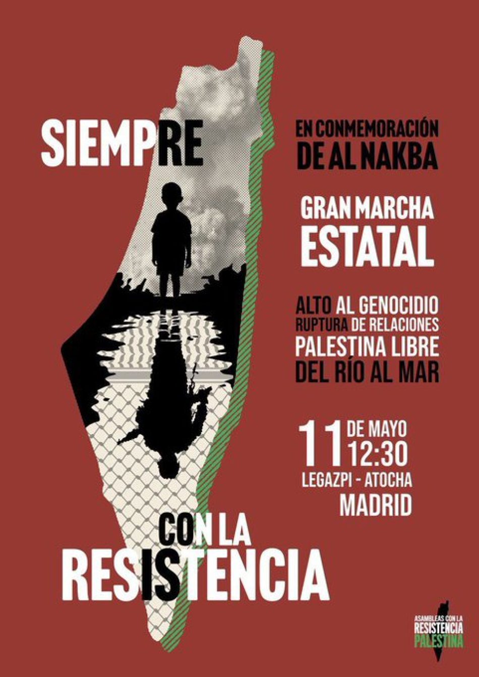 Llaman a participar en la marcha estatal unitaria por Palestina del 11 de mayo en Madrid