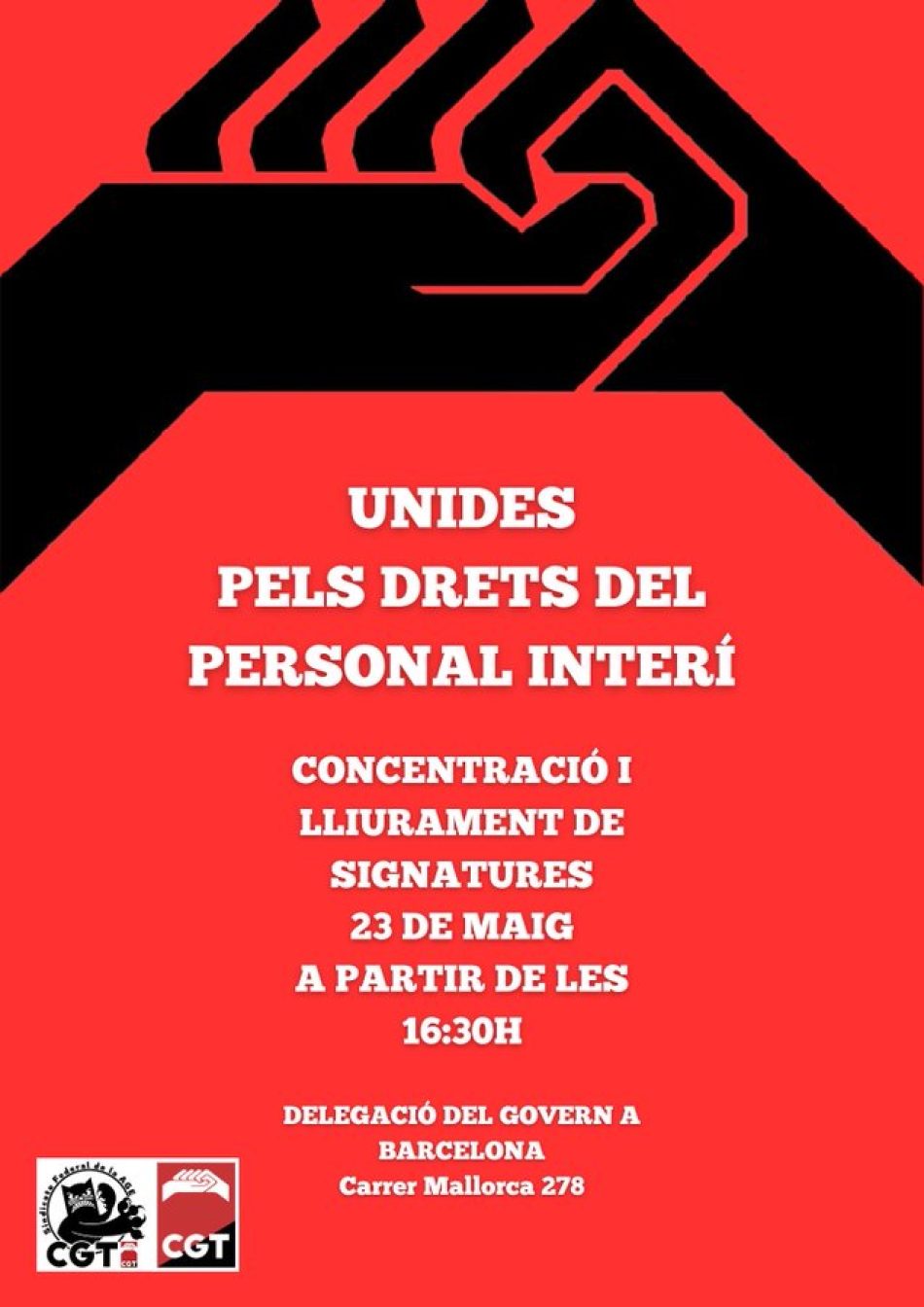 CGT convoca concentración en la Subdelegación del Gobierno de Barcelona el 23 de mayo «Por una administración pública de calidad y que respete a sus trabajadores y trabajadoras»