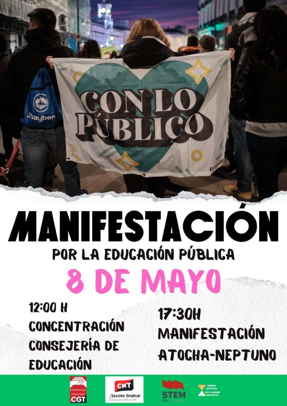 Calendario de acciones previstas para la huelga educativa del 8 de mayo en la Comunidad de Madrid