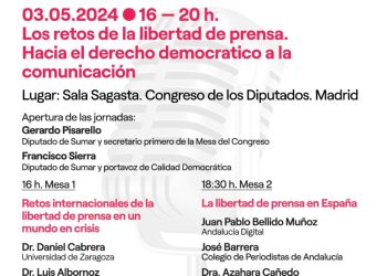 El Grupo Plurinacional Sumar organiza en el Congreso una jornada para debatir sobre el derecho democrático a la comunicación y celebrar el Día Mundial de la Libertad de Prensa