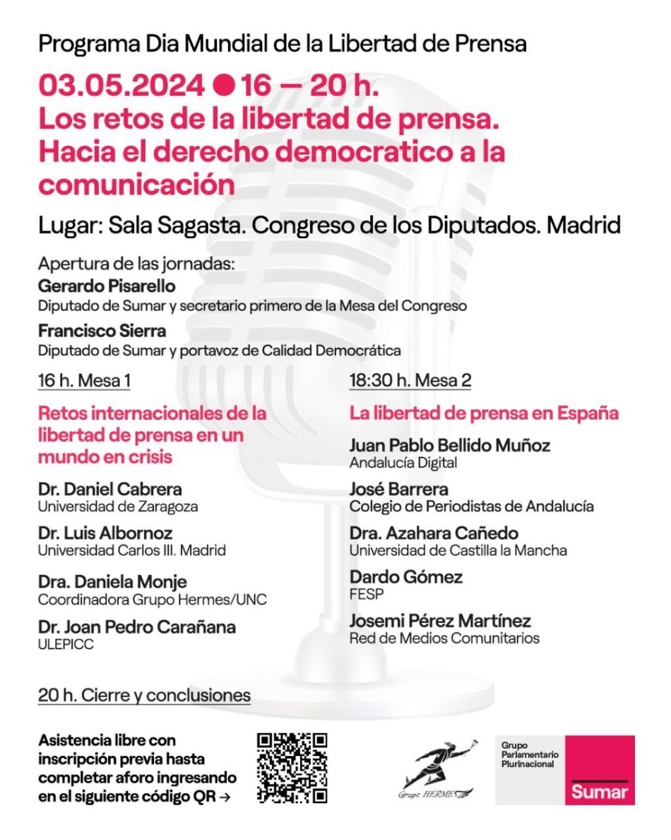 El Grupo Plurinacional Sumar organiza en el Congreso una jornada para debatir sobre el derecho democrático a la comunicación y celebrar el Día Mundial de la Libertad de Prensa