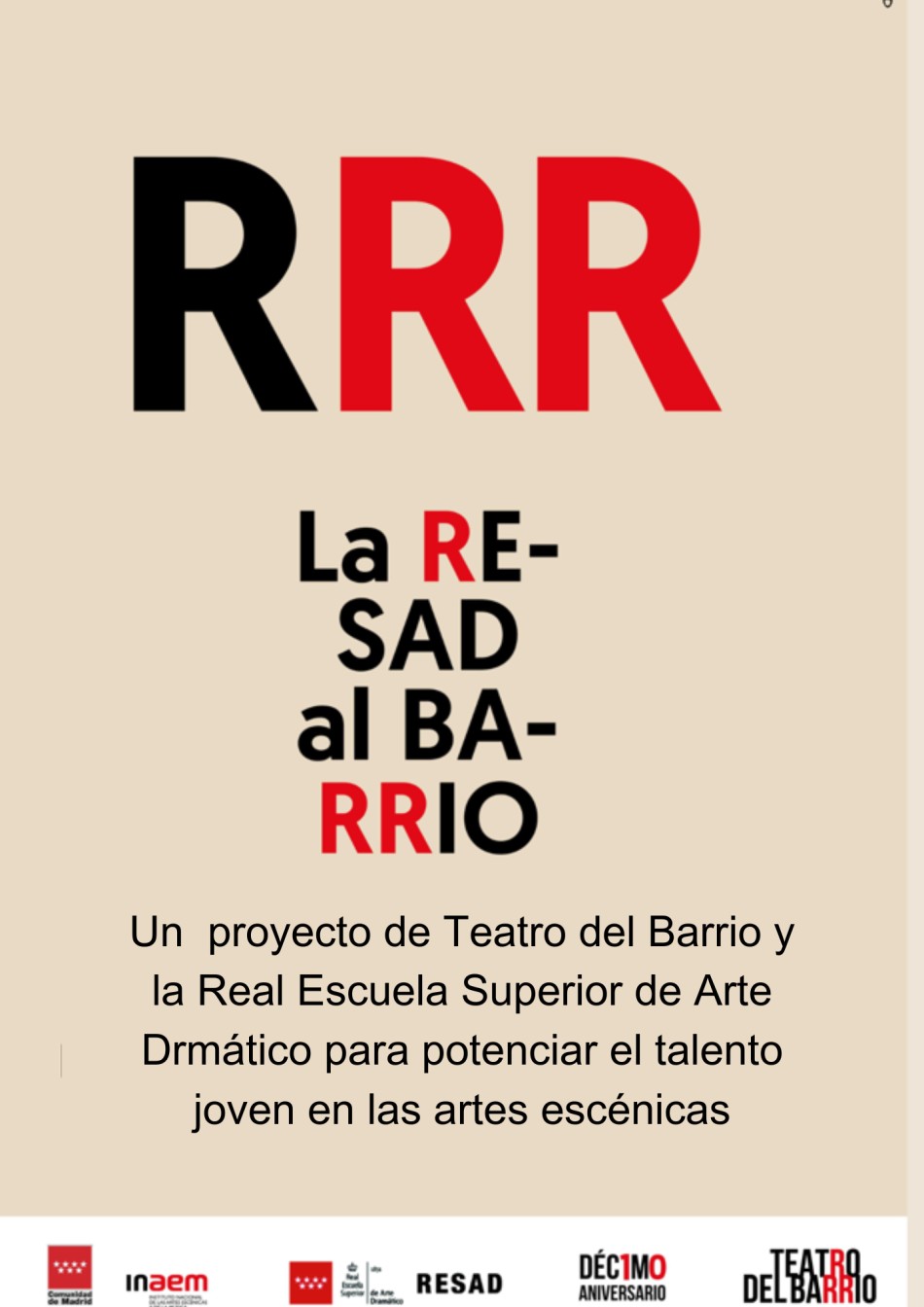 De la RESAD al Barrio, un proyecto de Teatro del Barrio y la Real Escuela Superior de Arte Dramático para potenciar el talento joven en las artes escénicas