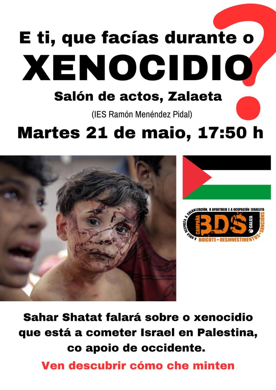 Palestina en Zalaeta. Palestra de Sahar Shatat sobre o Xenocidio