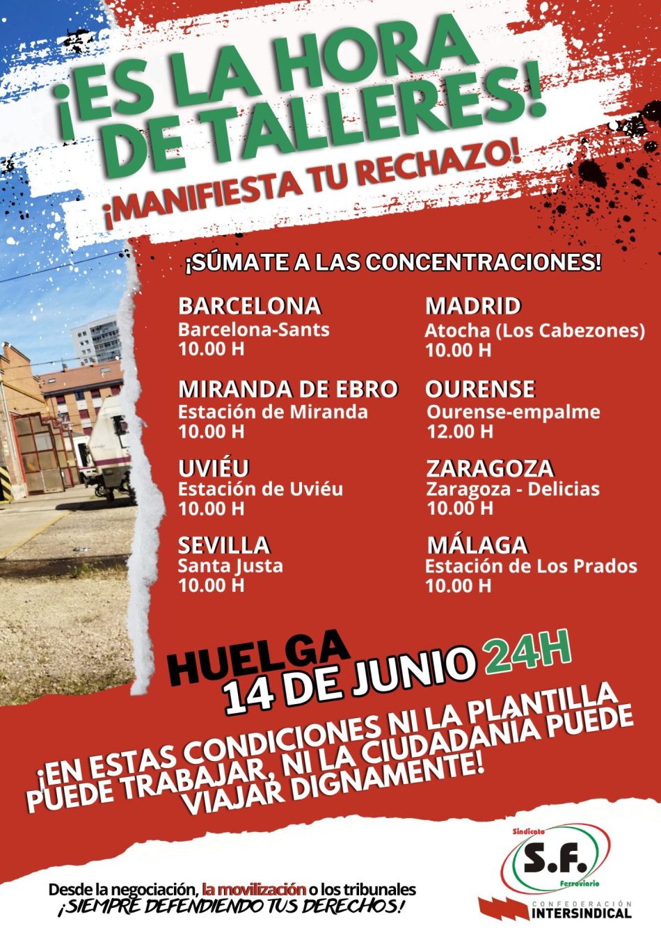 El sindicato ferroviario convoca huelga de 24 horas en los talleres de RENFE para el próximo día 14 de junio