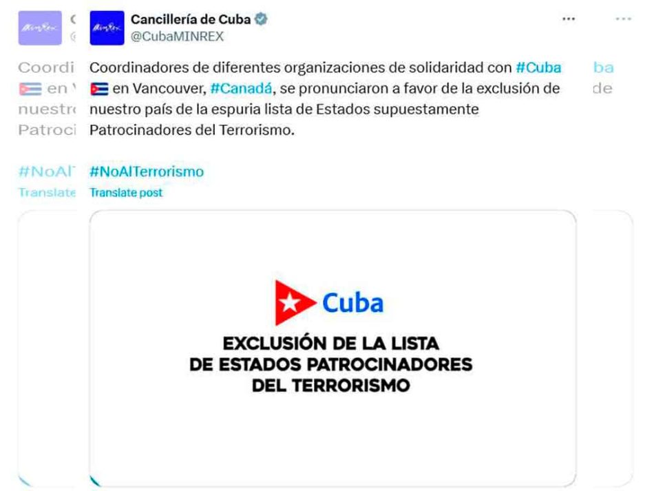 Exigen en Canadá excluir a Cuba de lista de Estados Unidos
