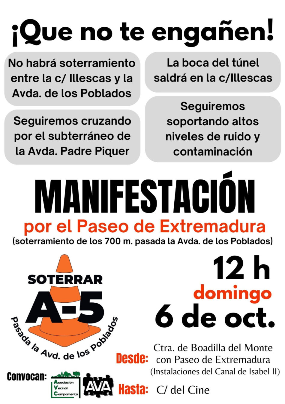 Vuelven a manifestarse para solicitar al Ayuntamiento el soterramiento de los 700 metros de la A5 por los altos niveles de contaminación y ruido
