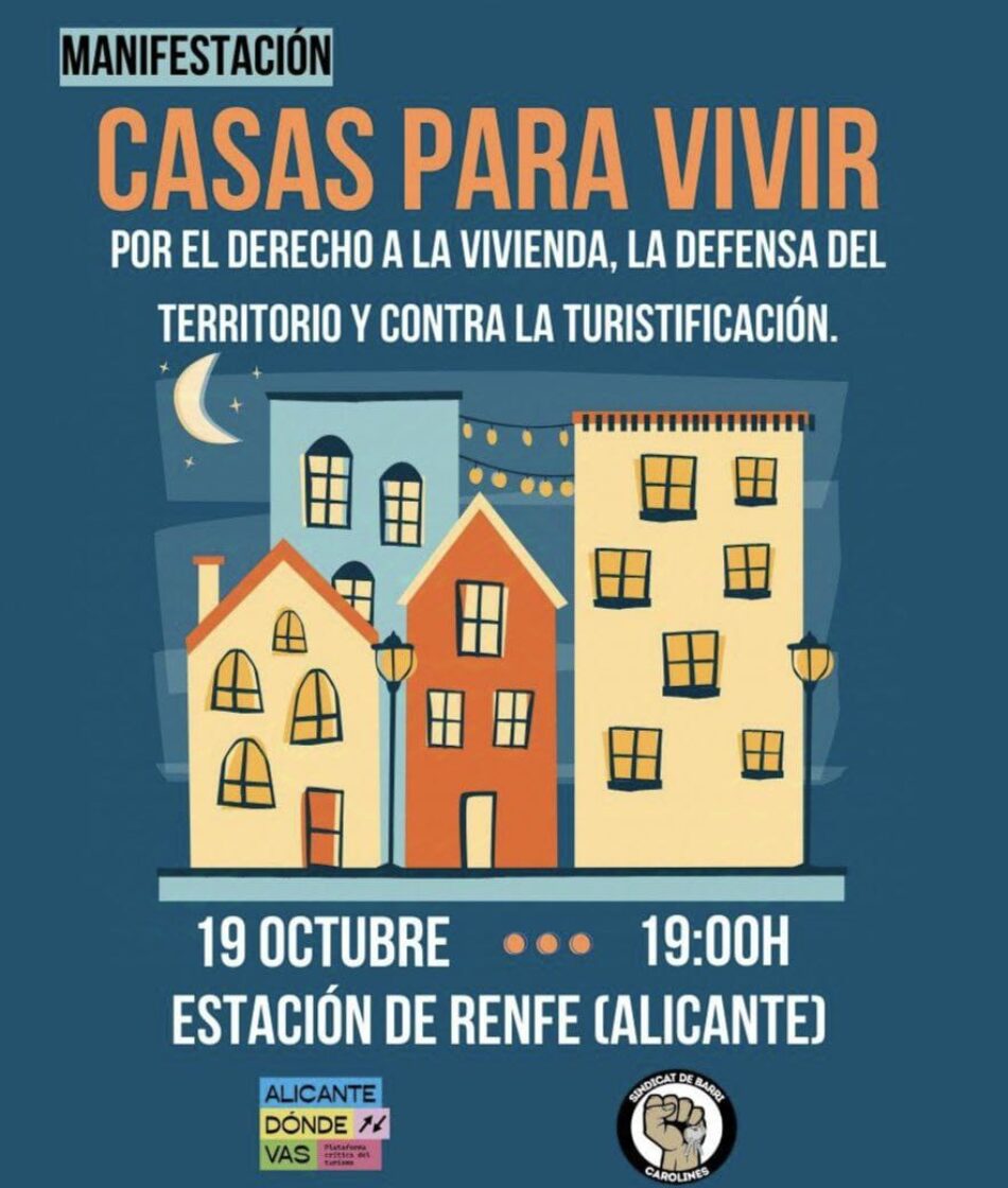 Manifestación el 19 de octubre en Alicante: «Casas para vivir»