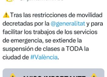 El Ayuntamiento de Valencia avisa por la noche de que hoy no hay clases en toda la ciudad 