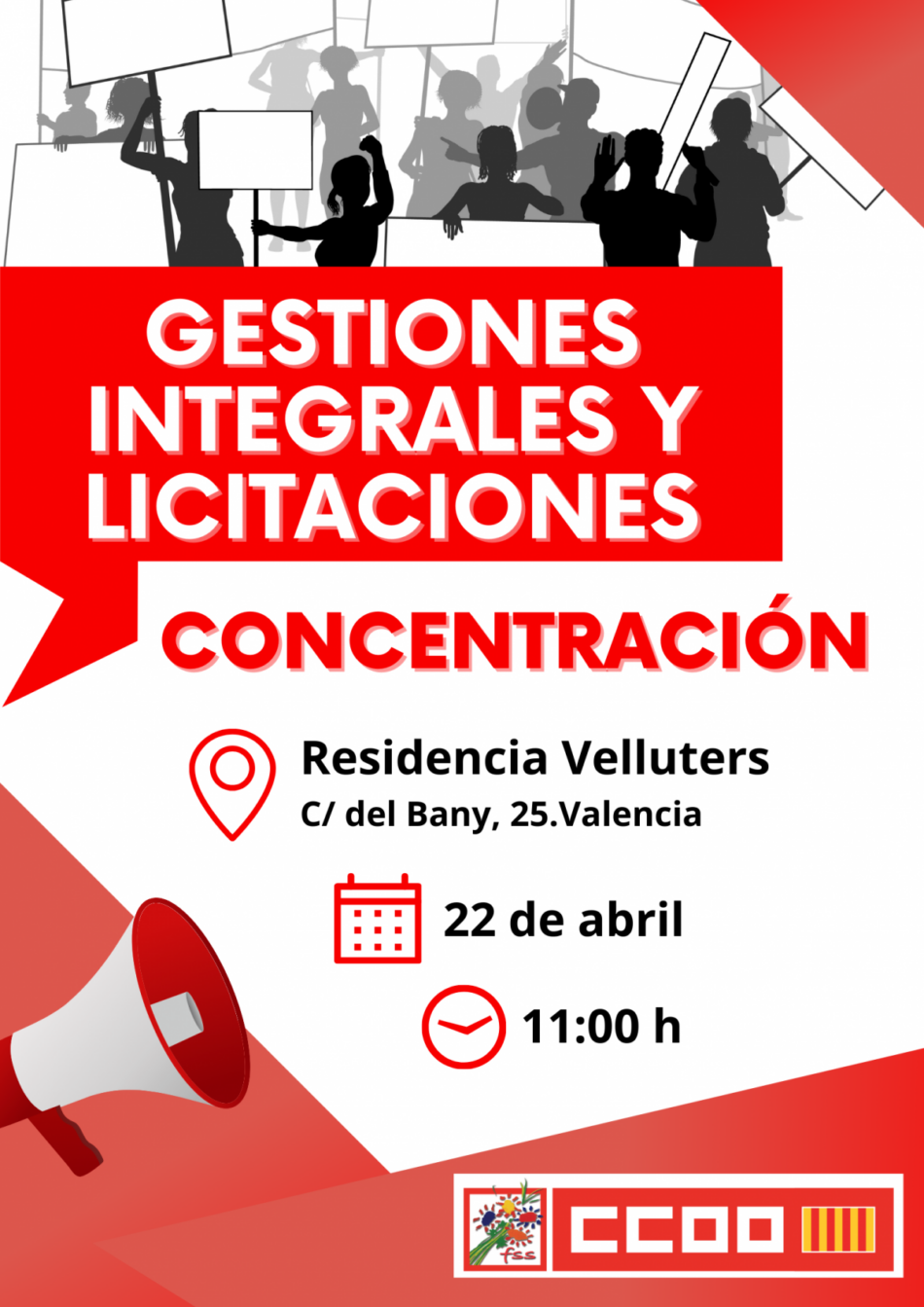CCOO convoca una concentración del personal de los centros de gestión integral del País Valencià para exigir la homologación salarial y la licitación de los contratos