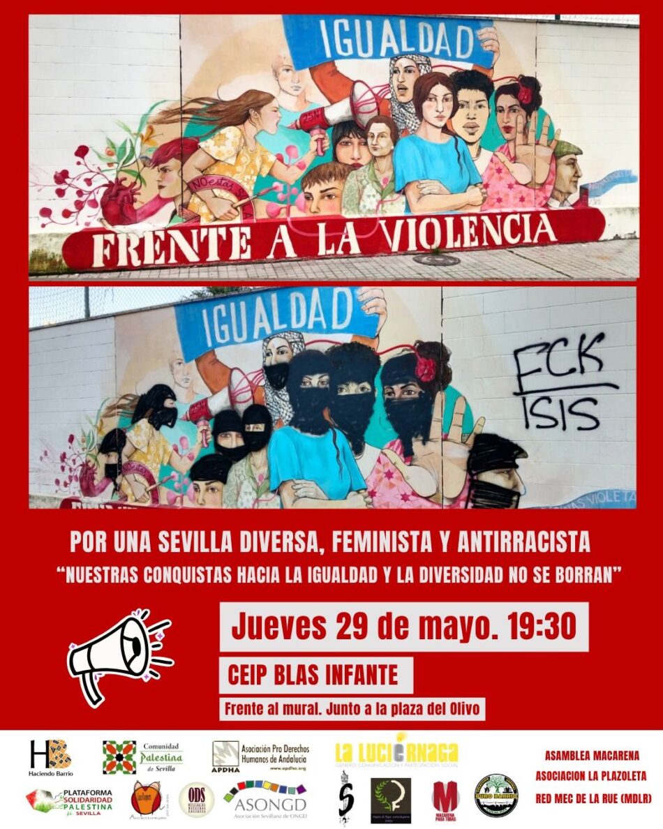 APDHA denuncia la vandalización de un mural feminista por parte de grupos ultras en el CEIP Blas Infante de Sevilla