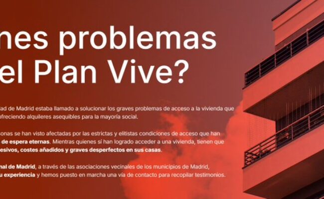 La FRAVM denuncia que el Plan Vive excluye a millas de personas al imponer criterios elitistas y cláusulas abusivas y abre un buzón de personas afectadas