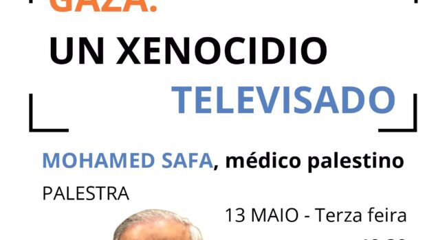 Palestra de Mohamed Safa, médico palestino, en Ourense no día 13 de maio: «Gaza: un xenocidio televisado»