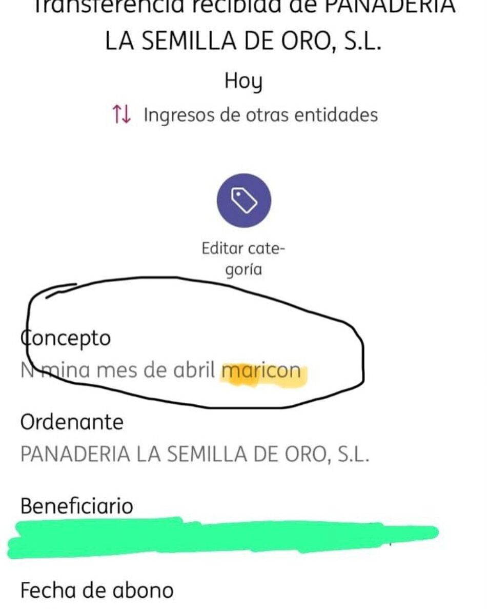 CGT Andalucía se congratula de la sentencia contra un empresario homófobo que figuró en el apunte bancario de transferencia como “nómina abril maricón” a uno de sus trabajadores