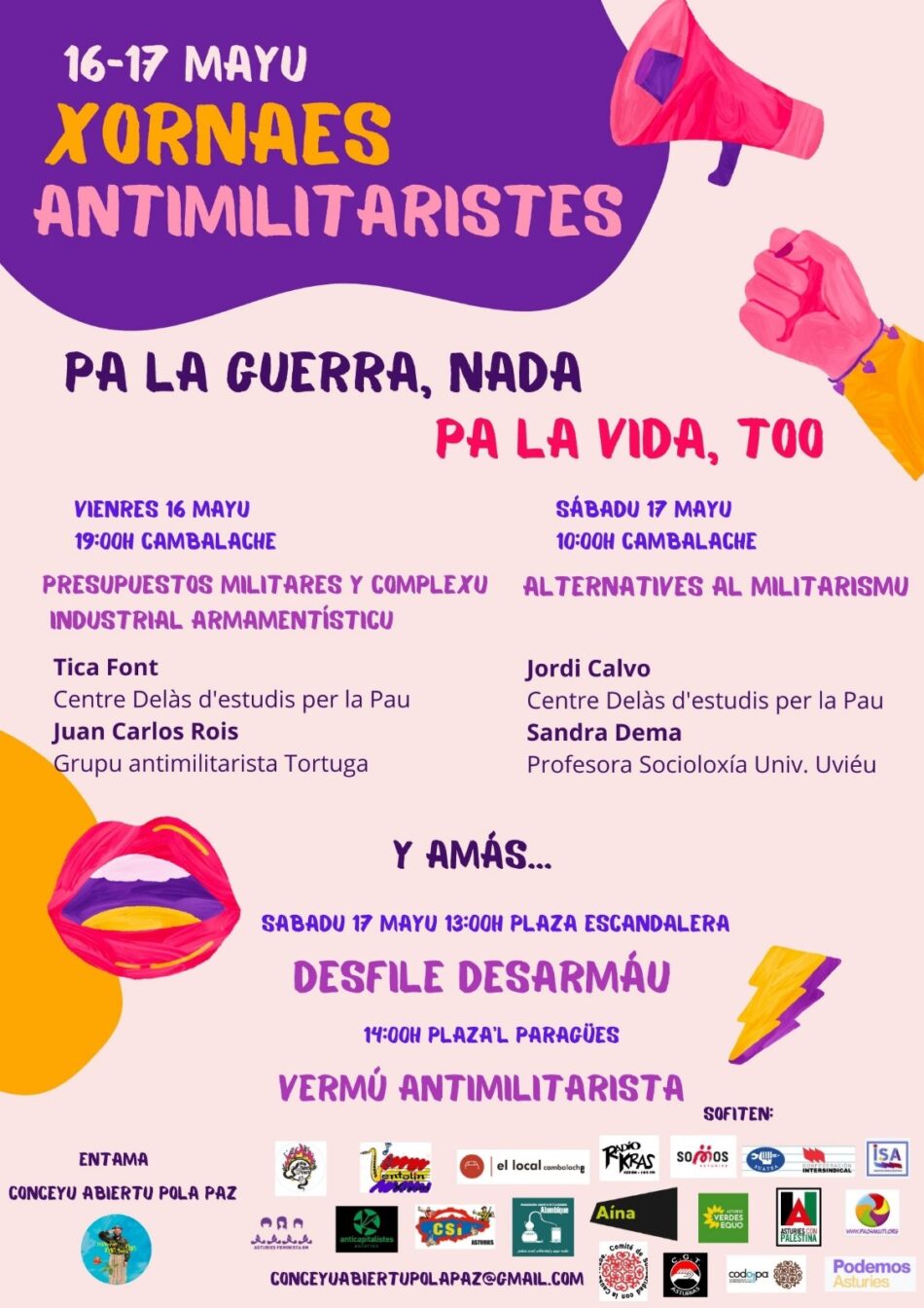 Xornaes antimilitaristes. Esposición: Pa la guerra, nada. Pa la vida, también»: Uviéu, 16 y 17 mayu