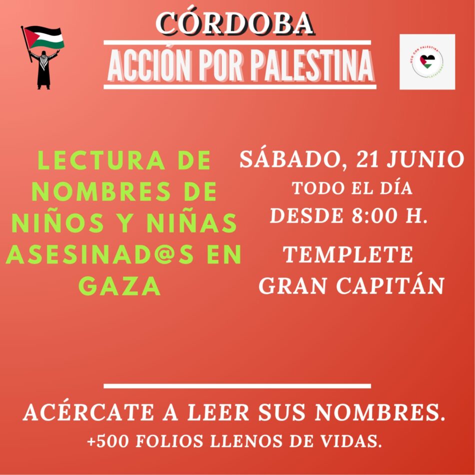UCO con Palestina realiza un acto en recuerdo a los 15.000 niños y niñas asesinados por el Estado de Israel en Córdoba