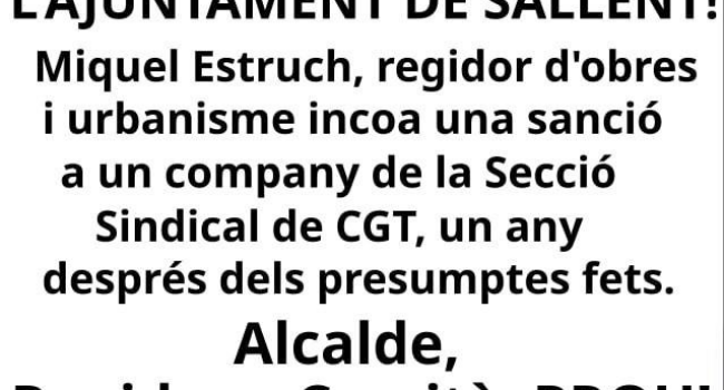 CGT considera molt greu la situació d’assetjament laboral i sindical a l’Ajuntament de Sallent