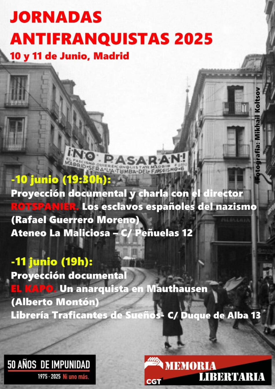 Jornadas Antifranquistas; En La Maliciosa y Traficantes de Sueños (Madrid), el 10 y 11 de junio