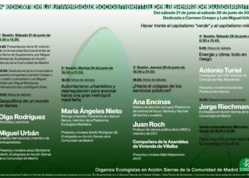 La 14ª Universidad Socioambiental de la Sierra de Guadarrama abordará el contexto de luchas auspiciadas por el capitalismo “verde” y el capitalismo militar