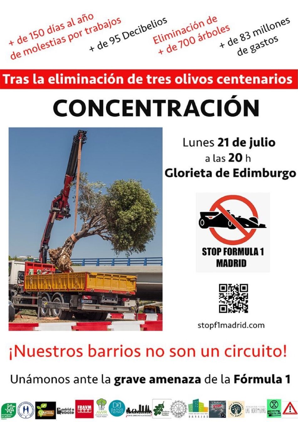 La Plataforma STOP Fórmula 1 Madrid se concentrará este lunes para protestar por las obras y la tala y eliminación de árboles