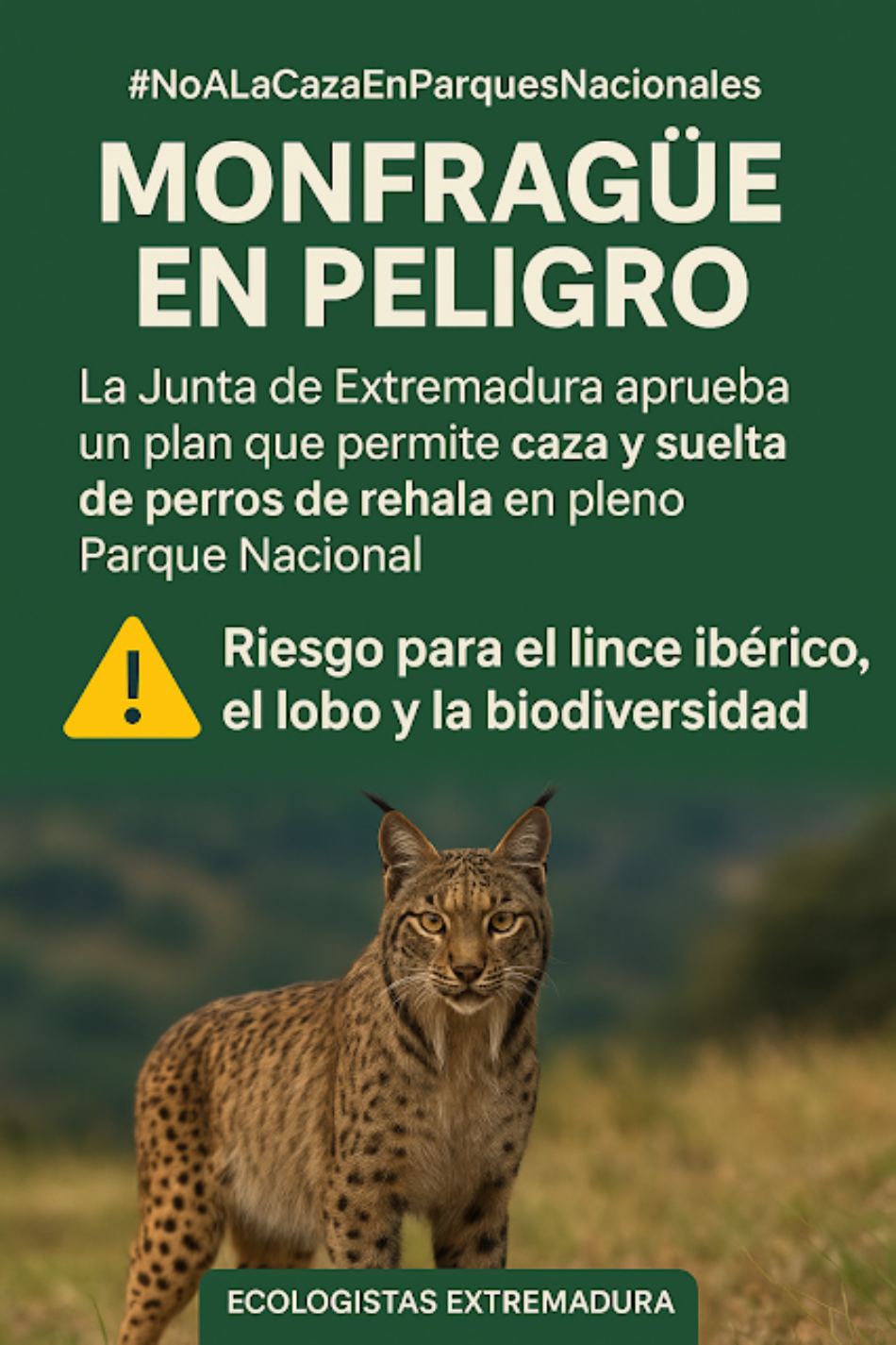 Ecologistas Extremadura presenta queja ante el defensor del pueblo contra el PRUG de Monfragüe por permitir la caza y la suelta de perros de rehala