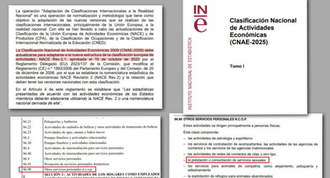 El Gobierno trabaja con el INE para la exclusión de los servicios sexuales de la guía interpretativa de la CNAE