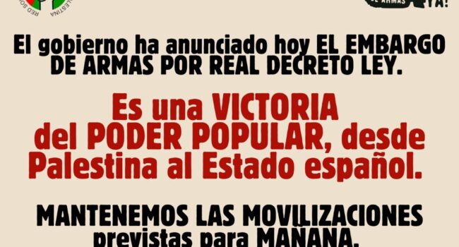Varias ciudades se manifestarán ante las principales delegaciones del Gobierno exigiendo la adopción inmediata de un embargo de armas a Israel