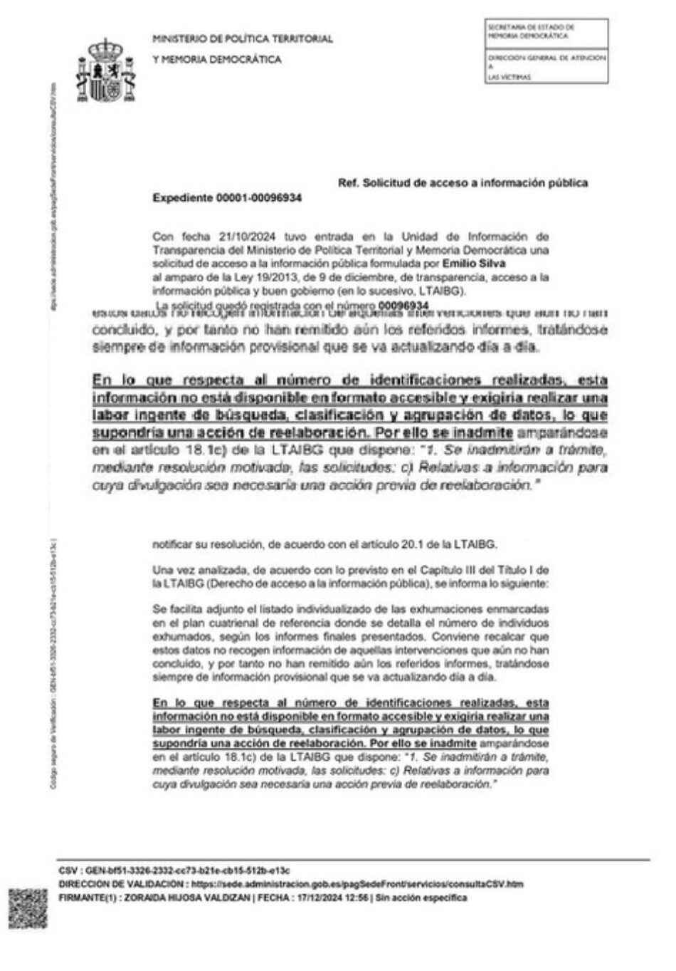 Critican al Gobierno por difundir el número de cuerpos exhumados de víctimas del franquismo y esconder el de identificados