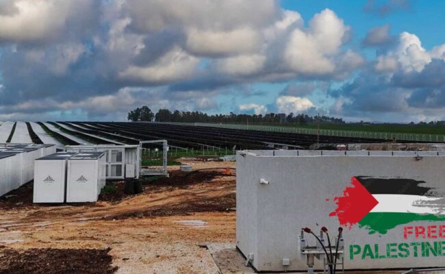 Decenas de organizaciones realizan una acción cerca de la planta de la empresa israelí Enlight, cómplice del genocidio palestino