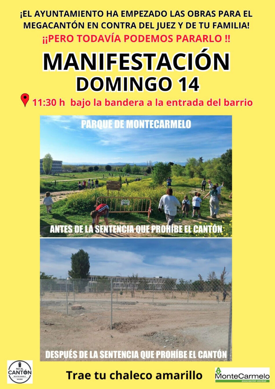 Convocan una manifestación en Montecarmelo para exigir al Ayuntamiento de Madrid que acate la sentencia, paralice las obras del megacantón y lo reubique lejos de colegios y viviendas