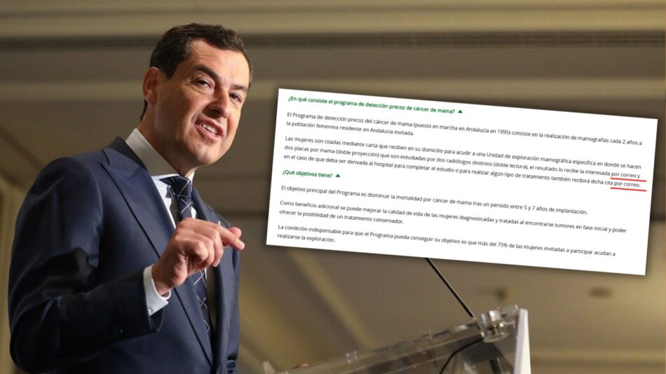La web de la Junta desmiente la versión de Moreno Bonilla de que no informa de casos dudosos de cáncer de mama «para no generar ansiedad»