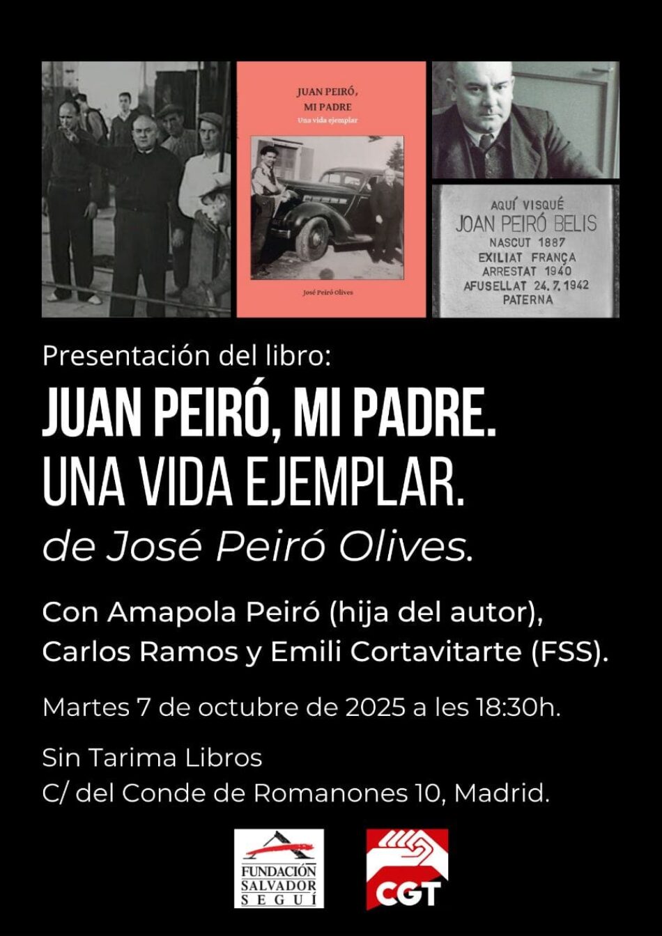 Jornadas en memoria de Juan Peiró, del 7 al 10 de octubre, con la presencia de su nieta Amapola Peiró