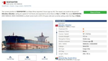 El Seafighter, un nuevo buque cargado con 170,000 toneladas de carbón para Israel, tiene previsto atracar en Gibraltar el próximo 1 de noviembre, atravesando aguas territoriales españolas