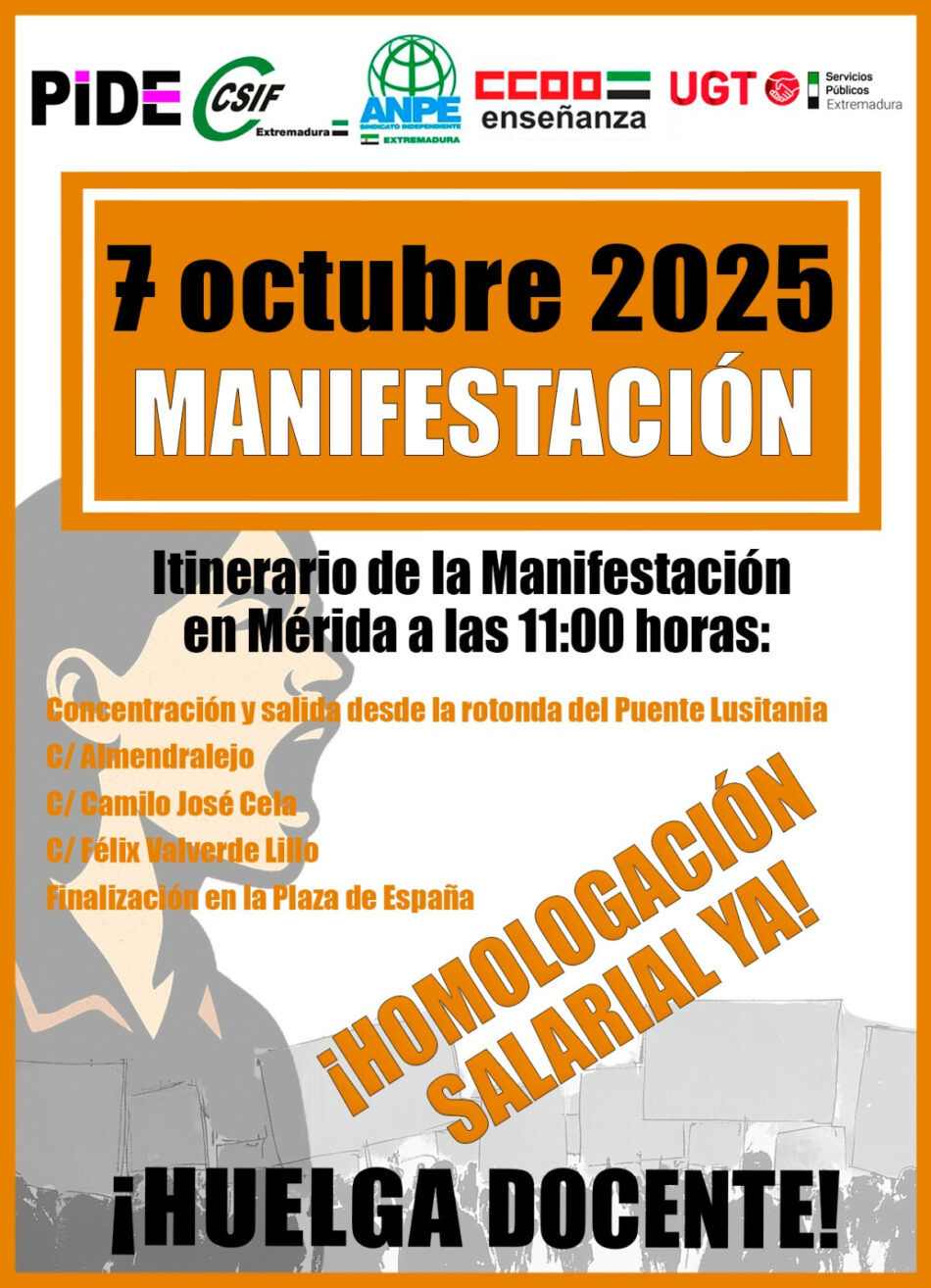 El profesorado extremeño va a la huelga mañana 7 de octubre, en reivindicación de la homologación salarial