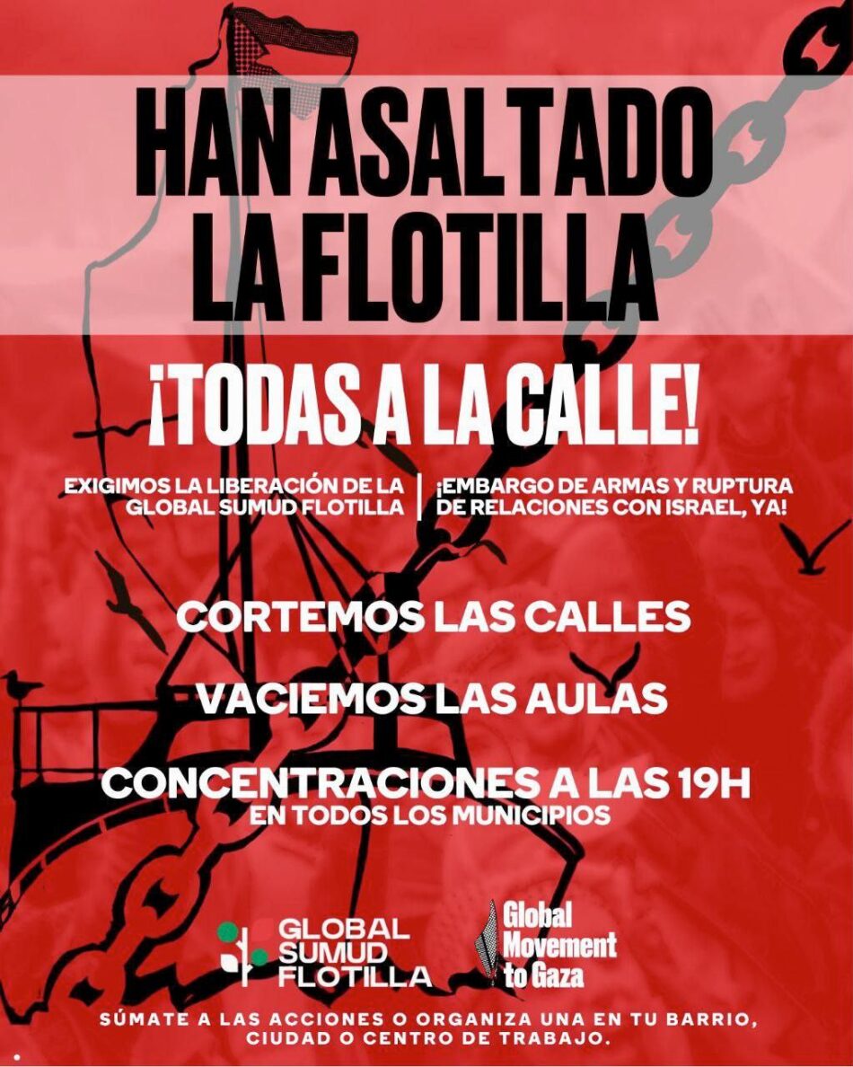 CGT exige la libertad inmediata de las personas detenidas de la Global Sumud Flotilla y llama a la movilización de la sociedad en la denuncia del genocidio en Gaza