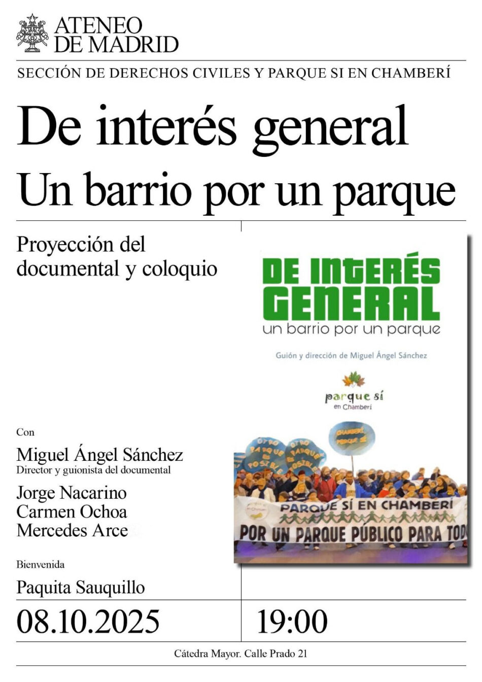 El documental “De interés general, un barrio por un parque” cierra su ciclo de proyecciones con un acto este miércoles en el Ateneo de Madrid