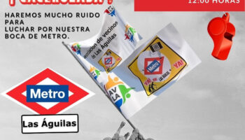 Ruido de cazuelas para exigir la llegada del metro al barrio de Las Águilas (Madrid)