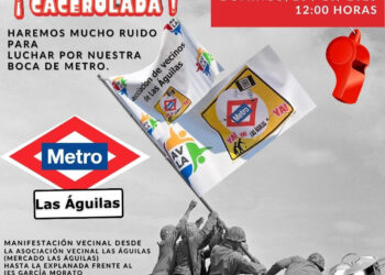Ruido de cazuelas para exigir la llegada del metro al barrio de Las Águilas (Madrid)