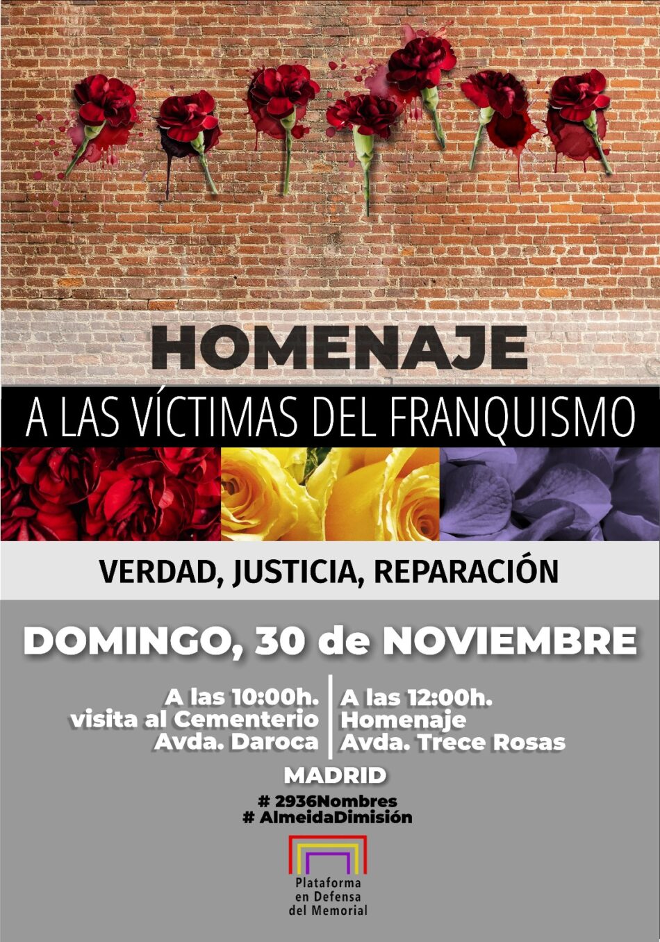 La Plataforma en Defensa del Memorial del Cementerio del Este de Madrid convoca a un homenaje a las víctimas del Franquismo el 30 de noviembre